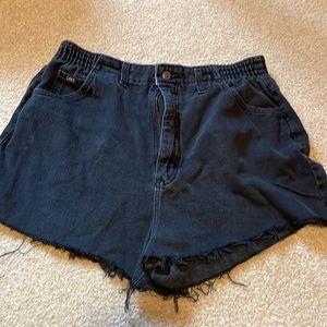 women’s plus size black jean shorts high waisted elastic waist band